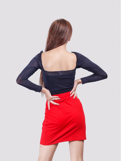 Red Basic Drawstring Skirt