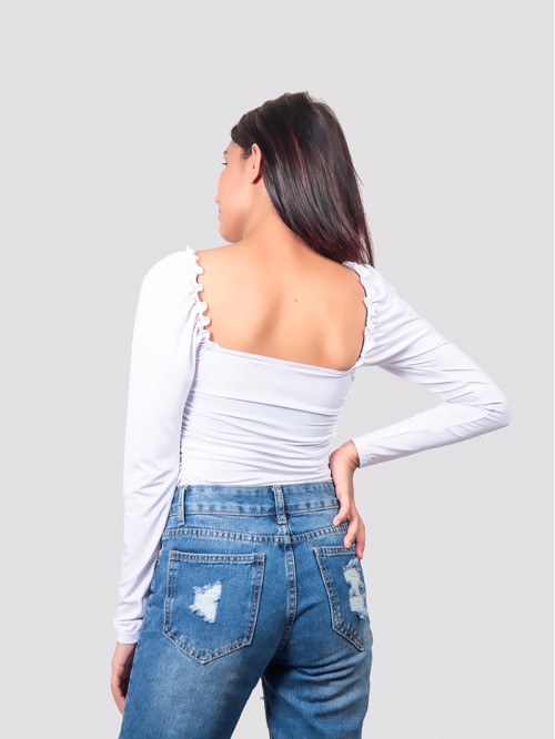Full sleeve front gathered milkmaid Top (White)