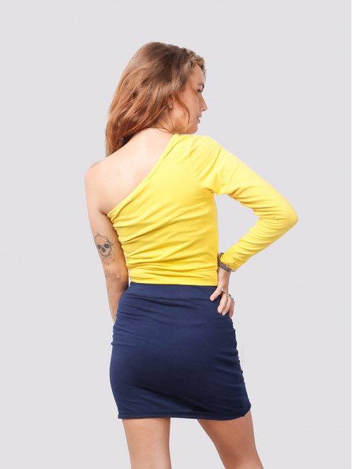 Yellow One Side Full-Sleeve Crop Top