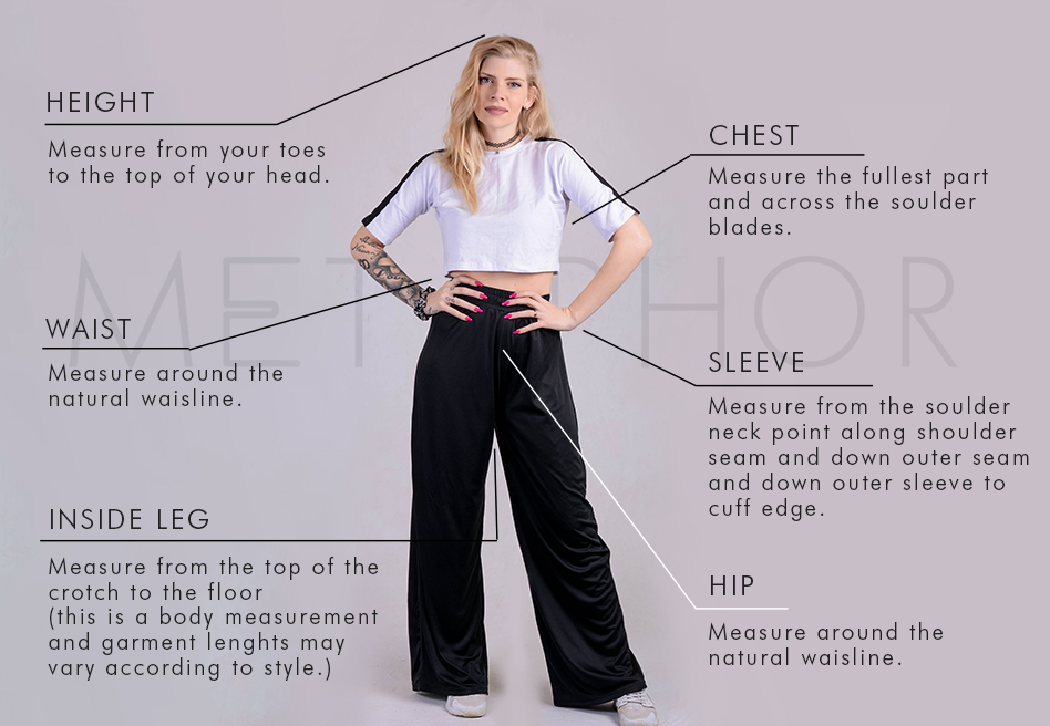 Size Guide, Size Measurements for Tops & Leggings